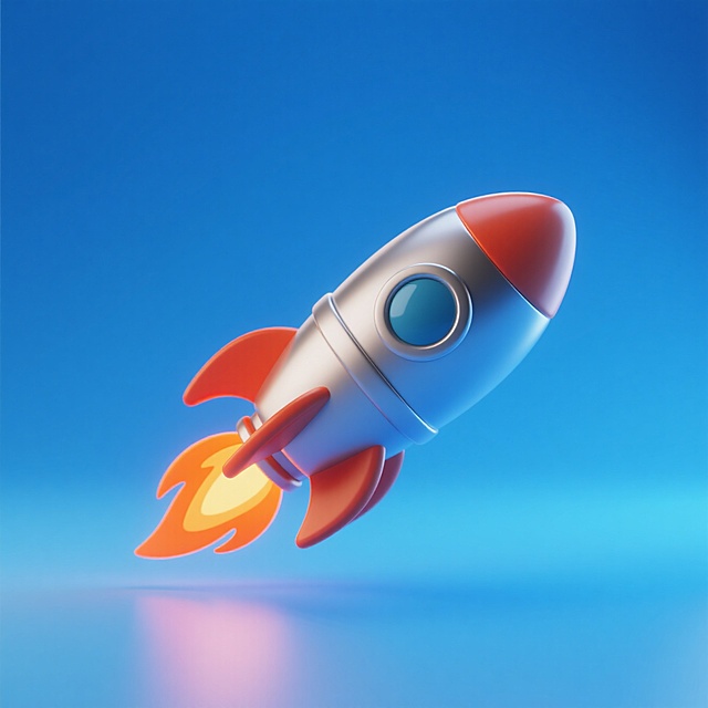 小型火箭，蓝色渐变背景