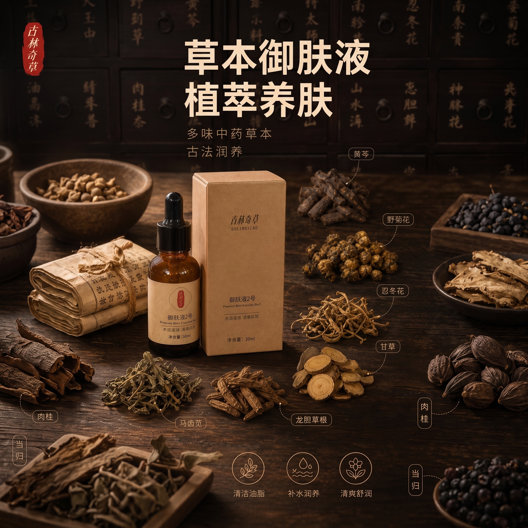把图片改成1：1格式。背景改成中药材的偏暗的风格 - 图片创意预览