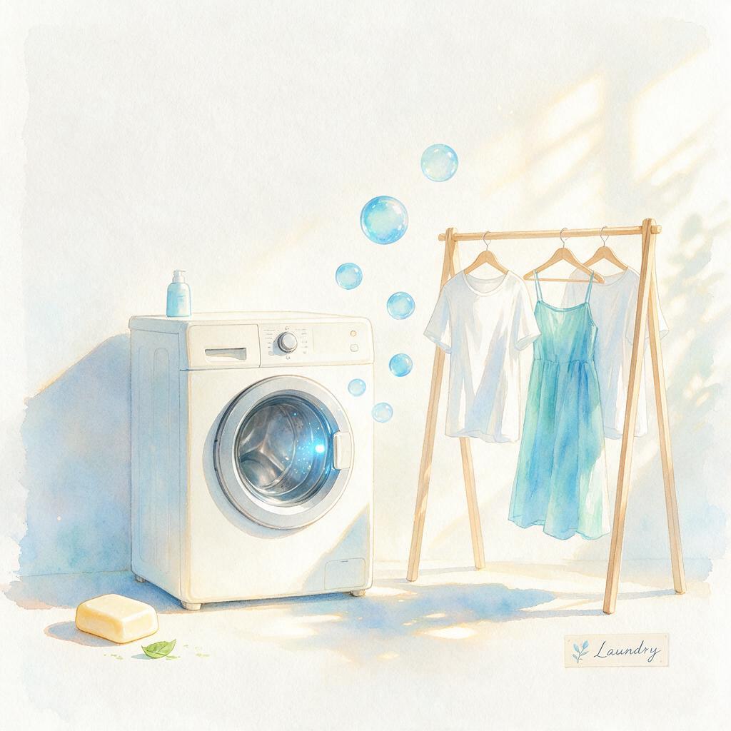 夏日水彩绘本风格插画，治愈系生活美学。画面中央偏左放置一台复古… - 图片创意预览