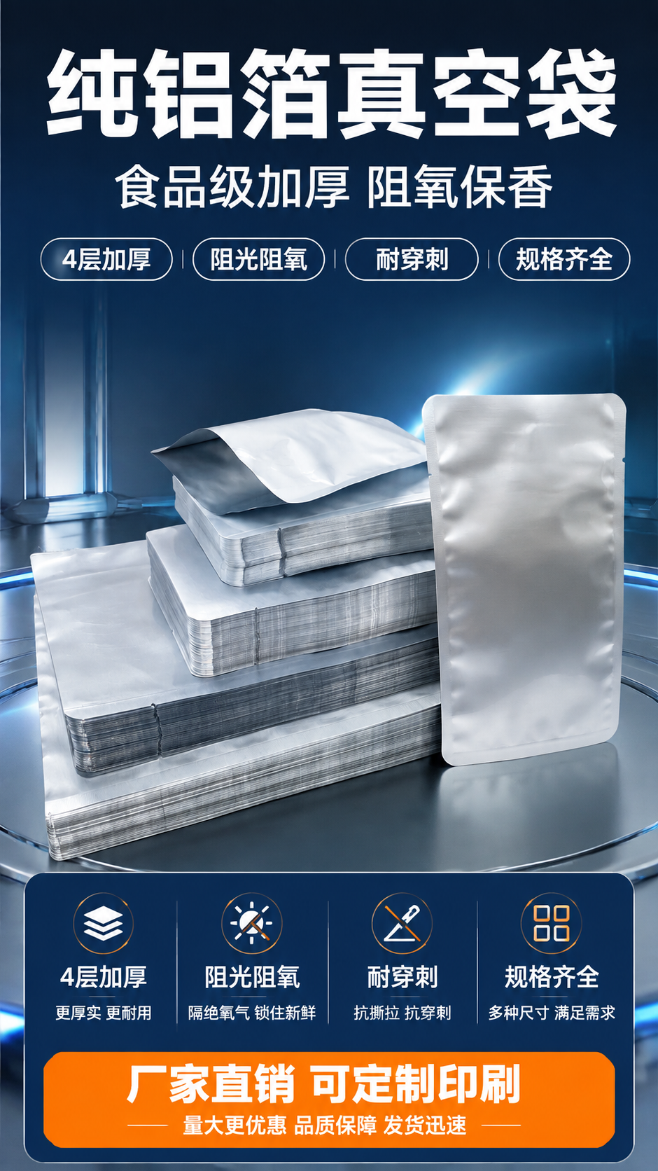 [商品] 使用【图2】银色纯铝箔真空袋多尺寸叠放产品图；保留铝… - 图片创意预览
