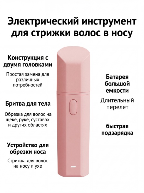 将商品主标题设置为Электрический инструмент для стрижки волос в носу，提取前两张图片中的所有俄文产品描述文字，将主标题和这些描述文字一起添加到第三张产品预览效果