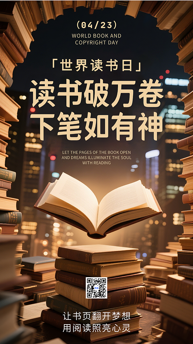 世界读书日黑色实拍合成公益宣传活动竖版海报