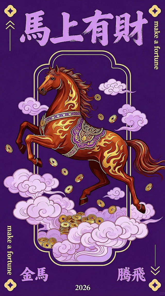 参考这个做五个一样的马和祥云  马的花纹和动作都要不一样  背景颜色也要五个不同的颜色