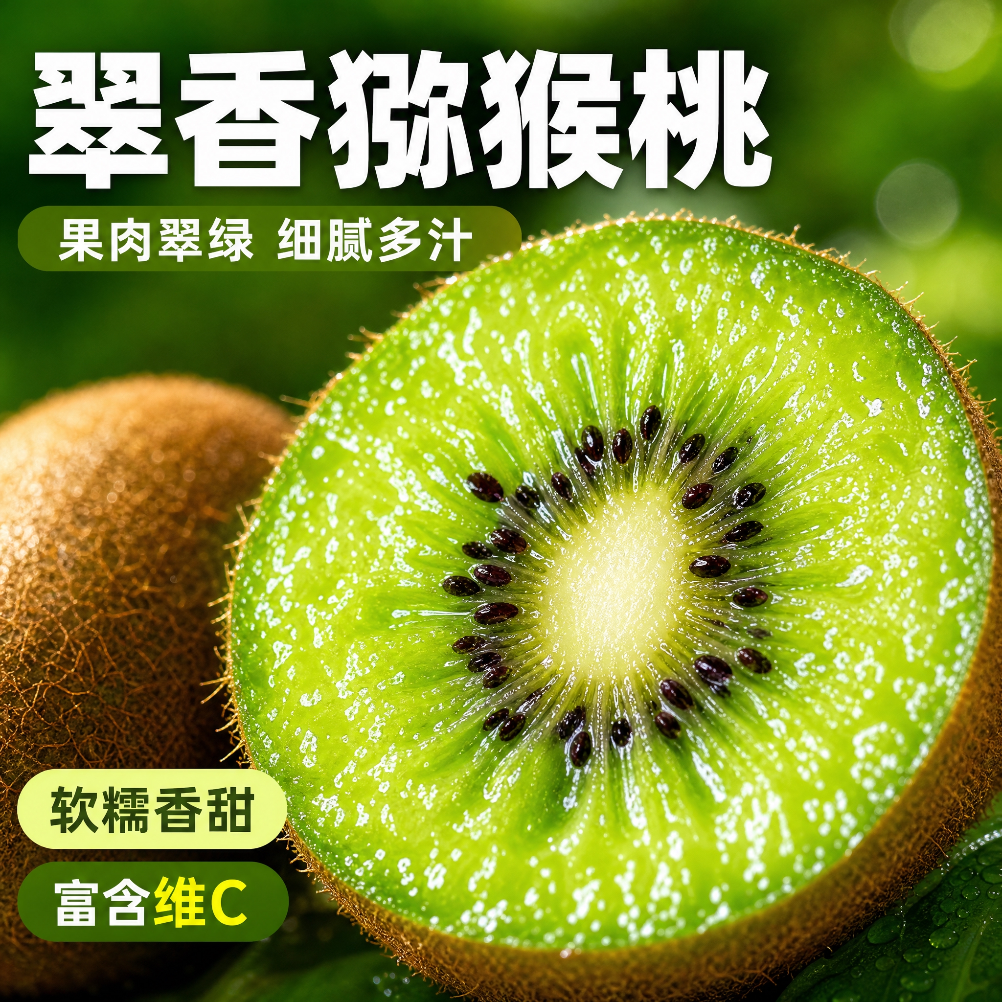 [主图-3] 细节与成分特写：翠香猕猴桃果肉微距细节图，主打翠… - 图片创意预览