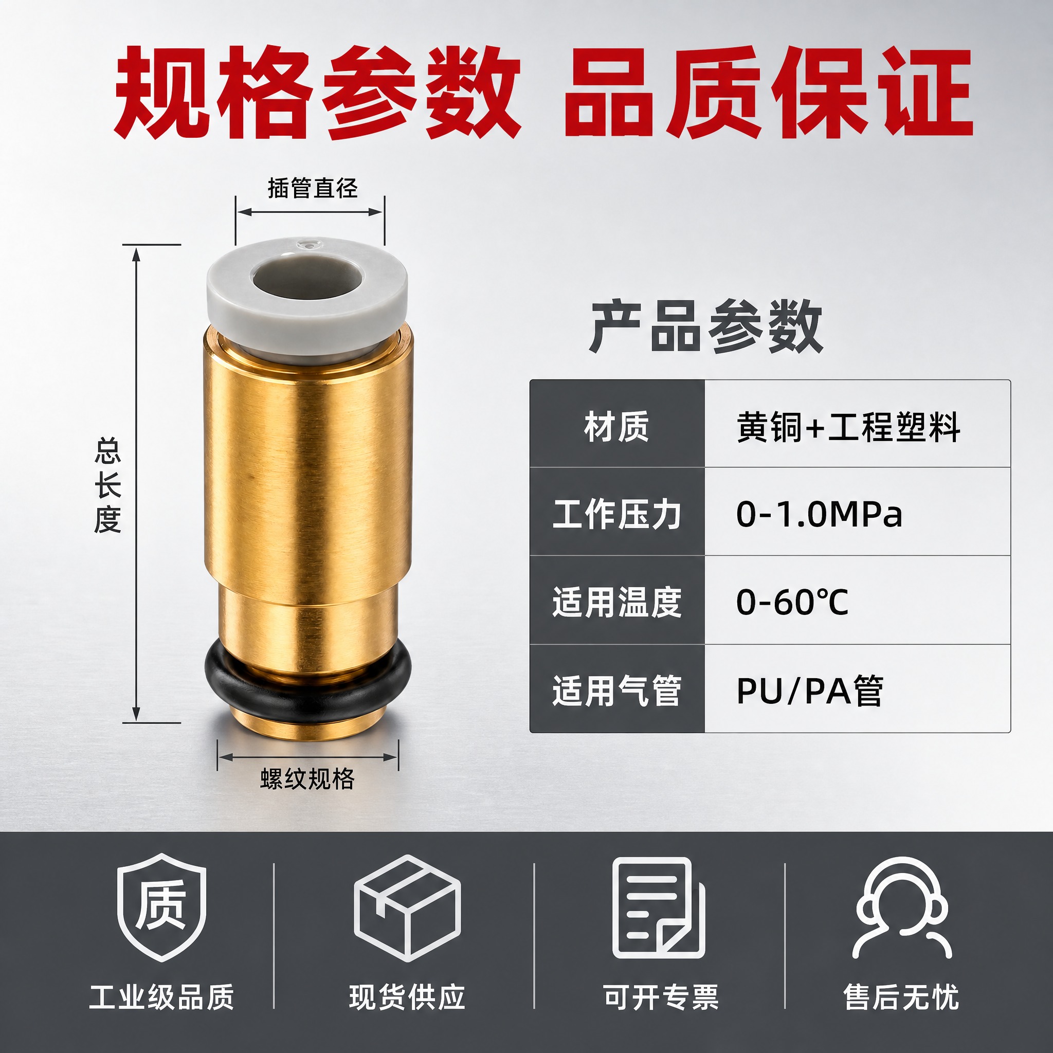 [主图-5] SMC型气动接头尺寸参数与品质背书图。 [统一基… - 图片创意预览
