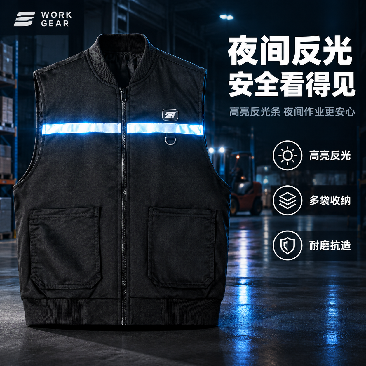[主图-1] 夜间反光安全工装马甲核心卖点首图，突出夜间高可见… - 图片创意预览