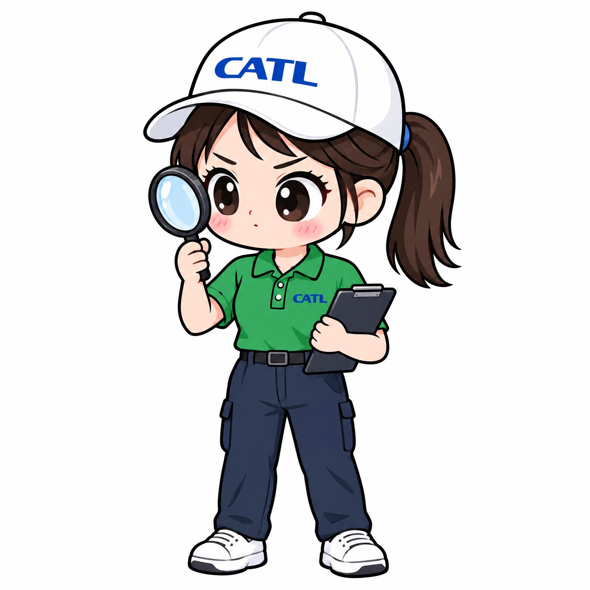 Q版可爱卡通人物，CATL质检专员形象，年轻女生，扎马尾辫，戴… - 图片创意预览