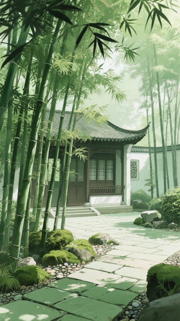古风，绿色，庭院，江南竹林，不要人，二次元，细节丰富，生成10张预览效果