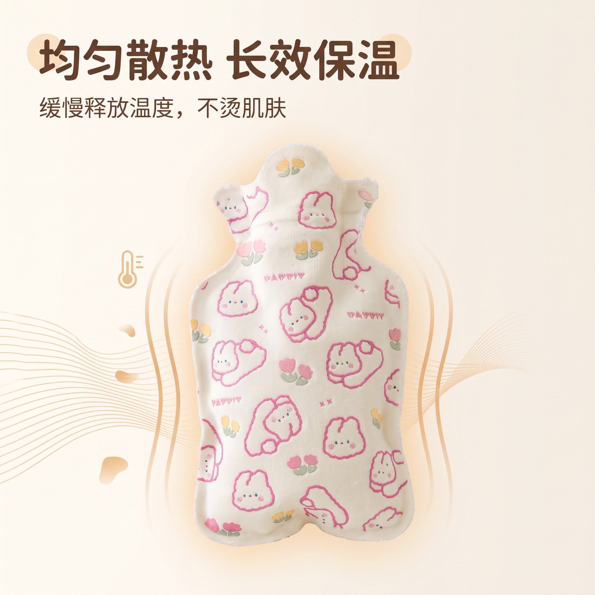严格还原上传的粉兔款热水袋产品图，包括布套设计、颜色、卡通图案… - 图片创意预览