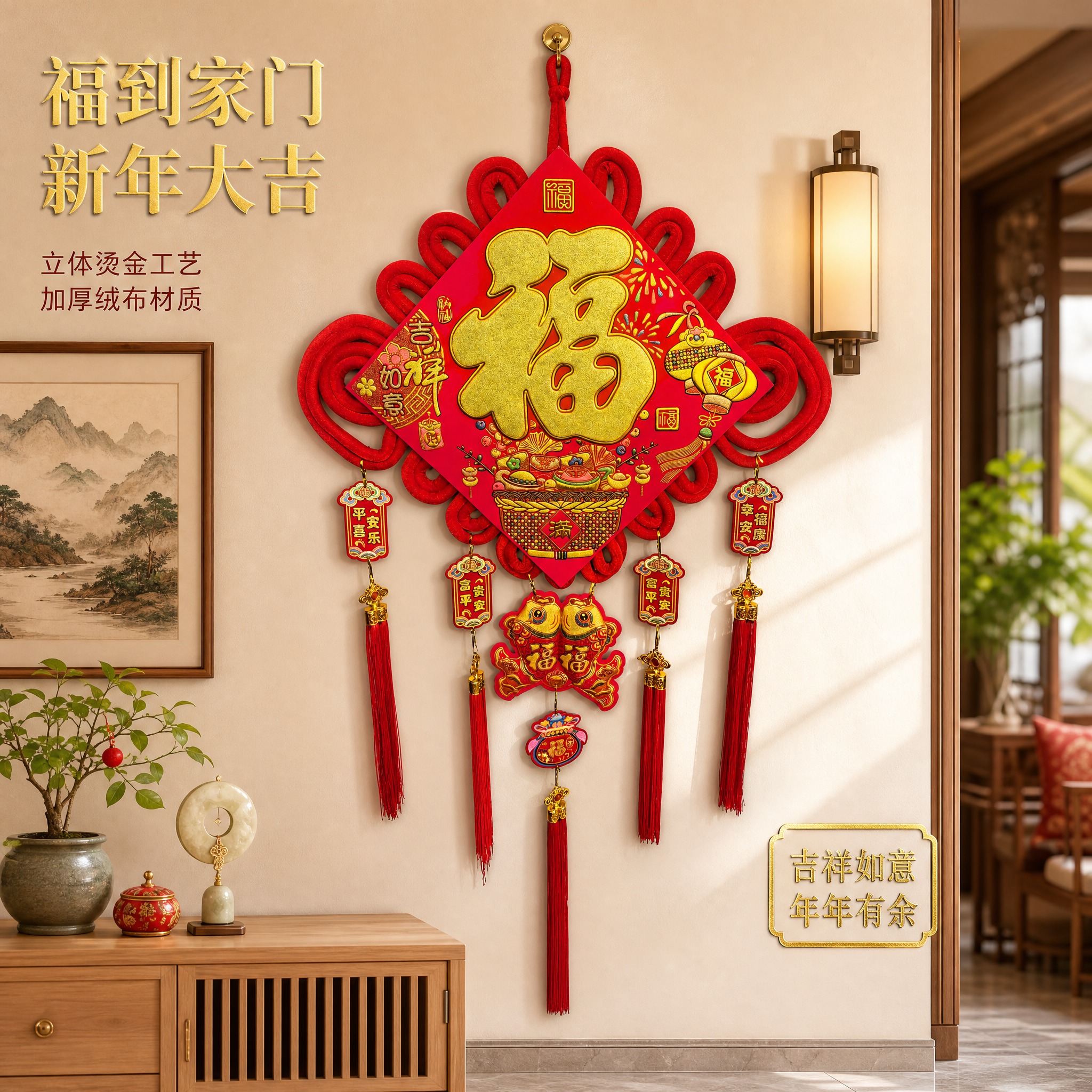 [主图-1] 金福字中国结挂件（吉祥如意 年年有余款）空间氛围… - 图片创意预览