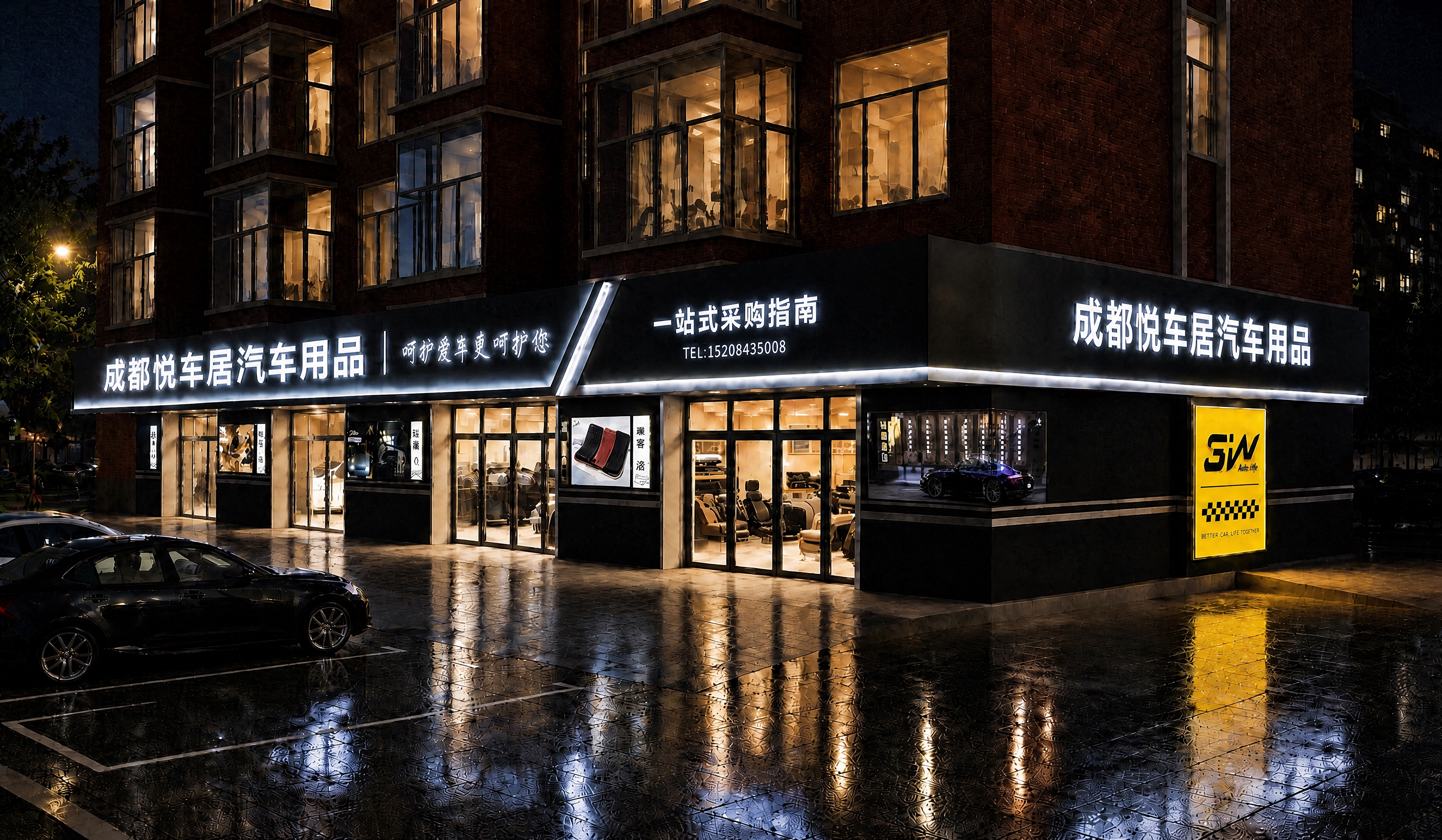 将这张夜景门店照片提升为极致真实的相机实拍质感。画面构图视角、… - 图片创意预览