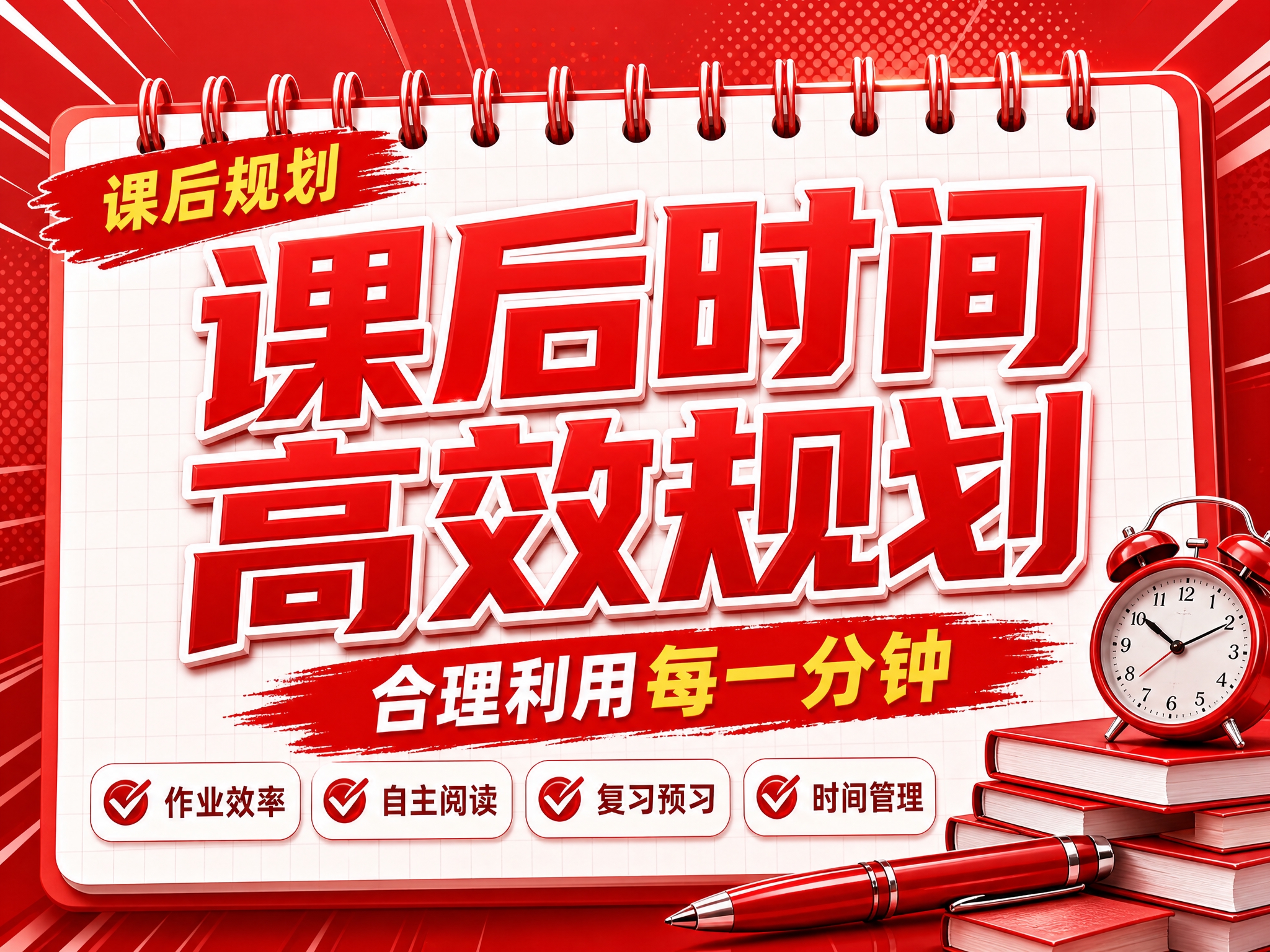 红色商务立体字风格开学季横版海报，红色线圈笔记本构图布局。画面… - 图片创意预览