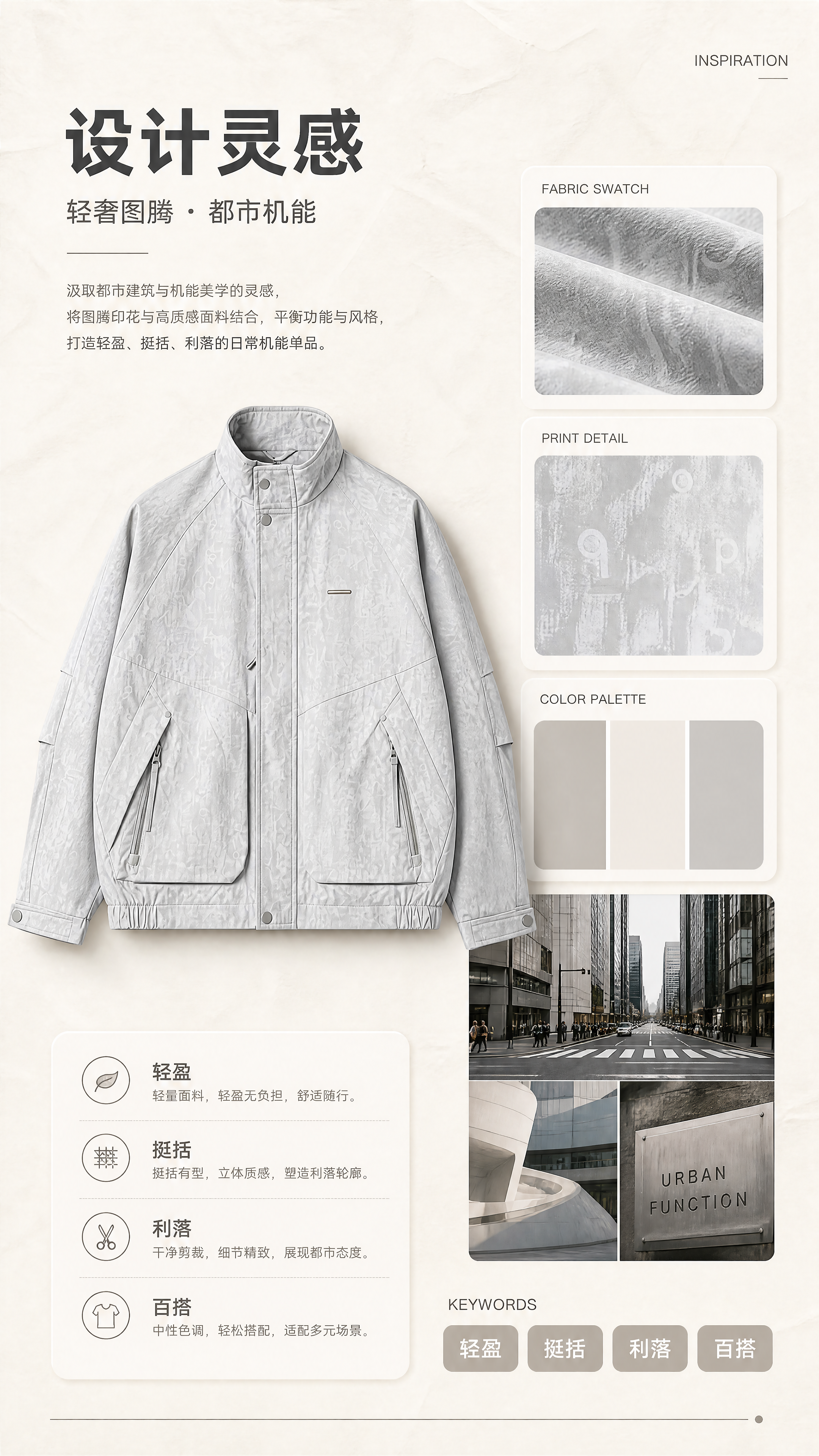 [商品] 使用【图1】浅灰白满版字母图腾印花立领拉链夹克（男士… - 图片创意预览