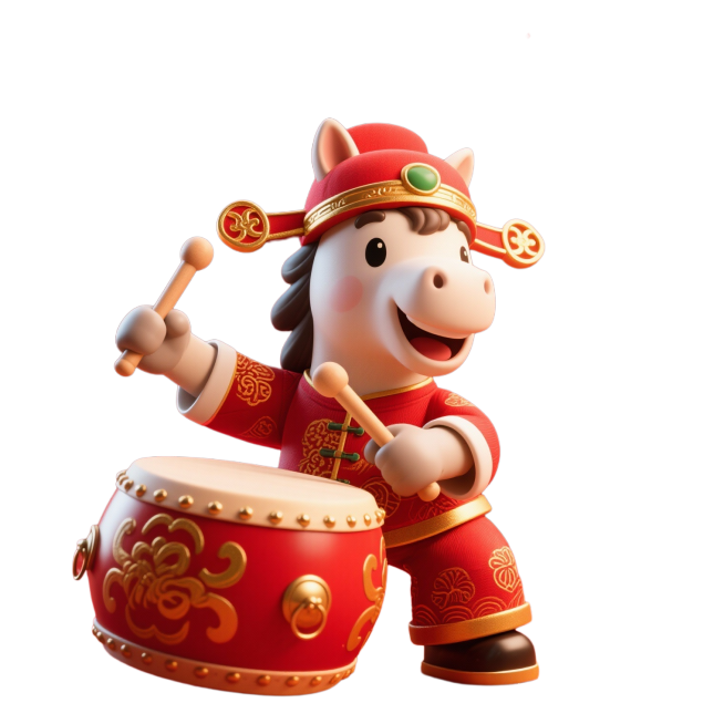 帮我生一个类似的图片，一个卡通的马正在打鼓预览效果