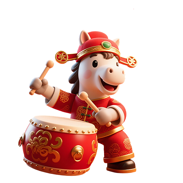 帮我生一个类似的图片，一个卡通的马正在打鼓