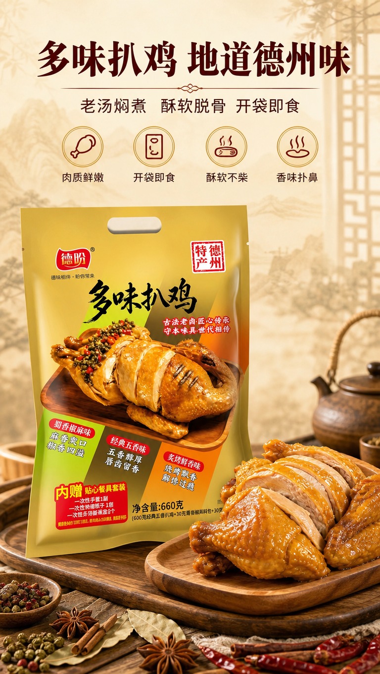 [商品] 使用【图1】德盼多味扒鸡金色包装袋；保留包装袋整体结… - 图片创意预览
