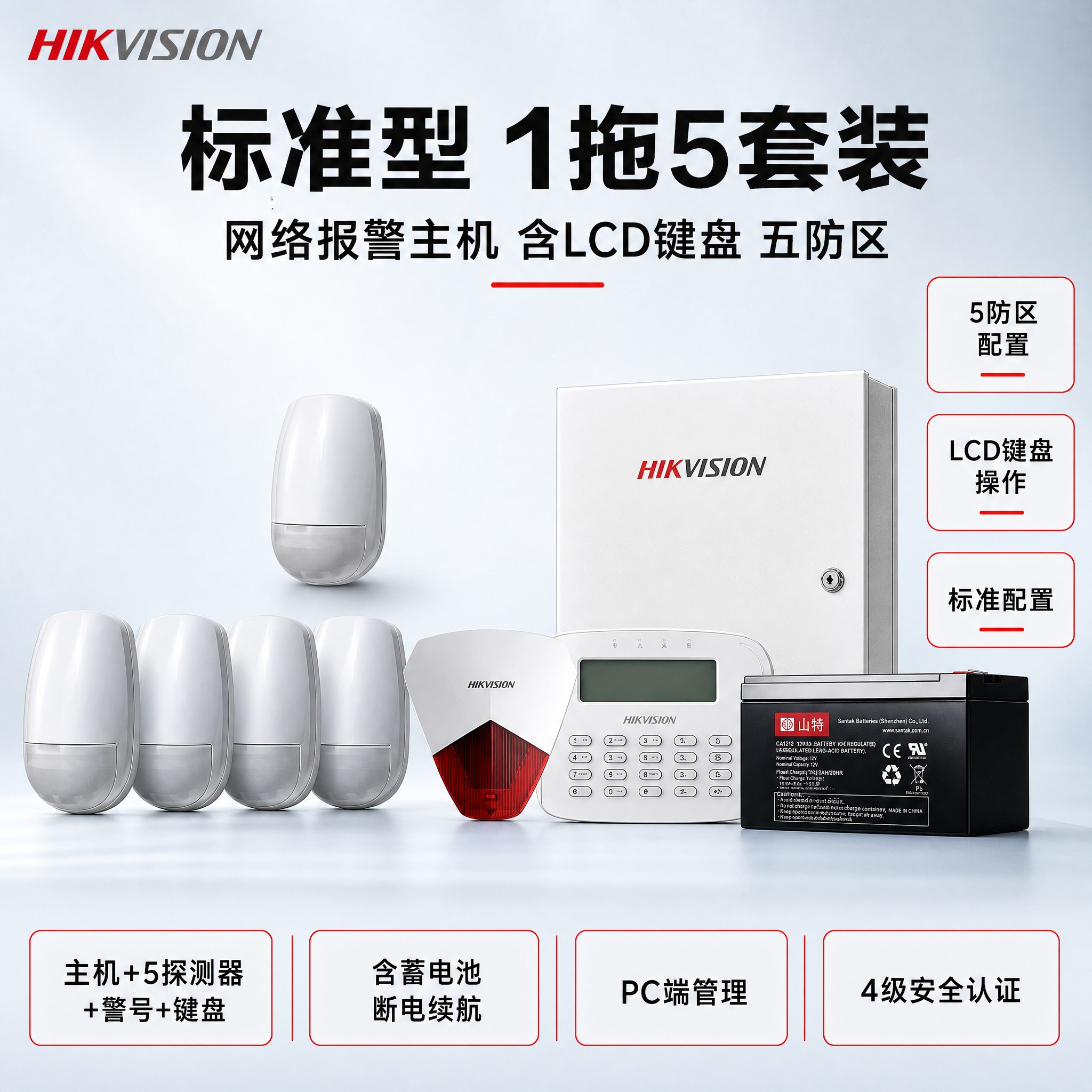 [主图] 海康威视标准型1拖5报警套装商品主图，参数框使用红框… - 图片创意预览