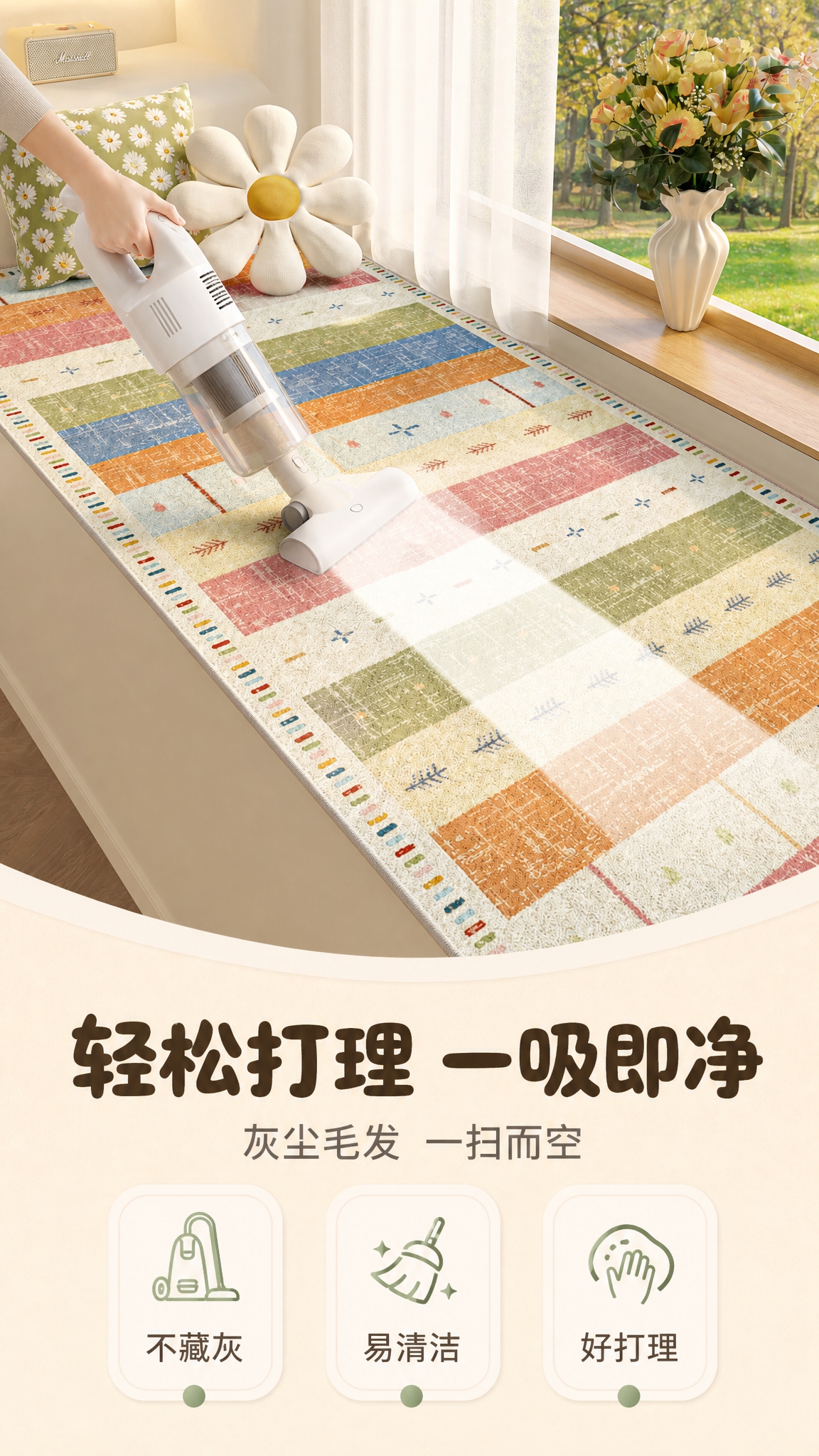 [商品] 使用【图1】北欧风彩色条纹天鹅绒飘窗地毯；保留地毯的… - 图片创意预览