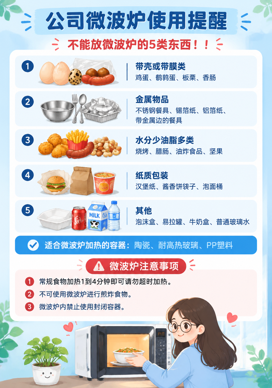 A4竖版公司微波炉使用提醒海报，比例210:297竖版，浅蓝色… - 图片创意预览