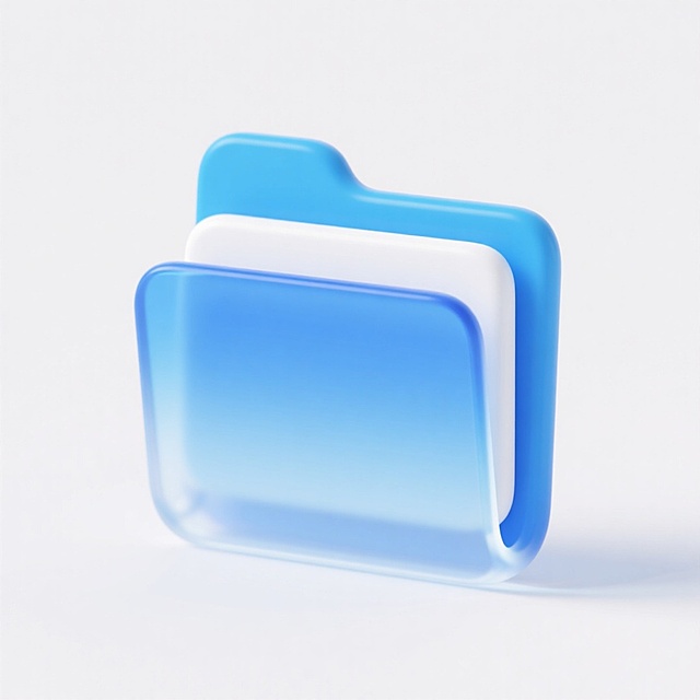 一个文件夹，蓝白渐变色的颜色，3D风格，透明玻璃质感，卡通粘土风格，白色背景
