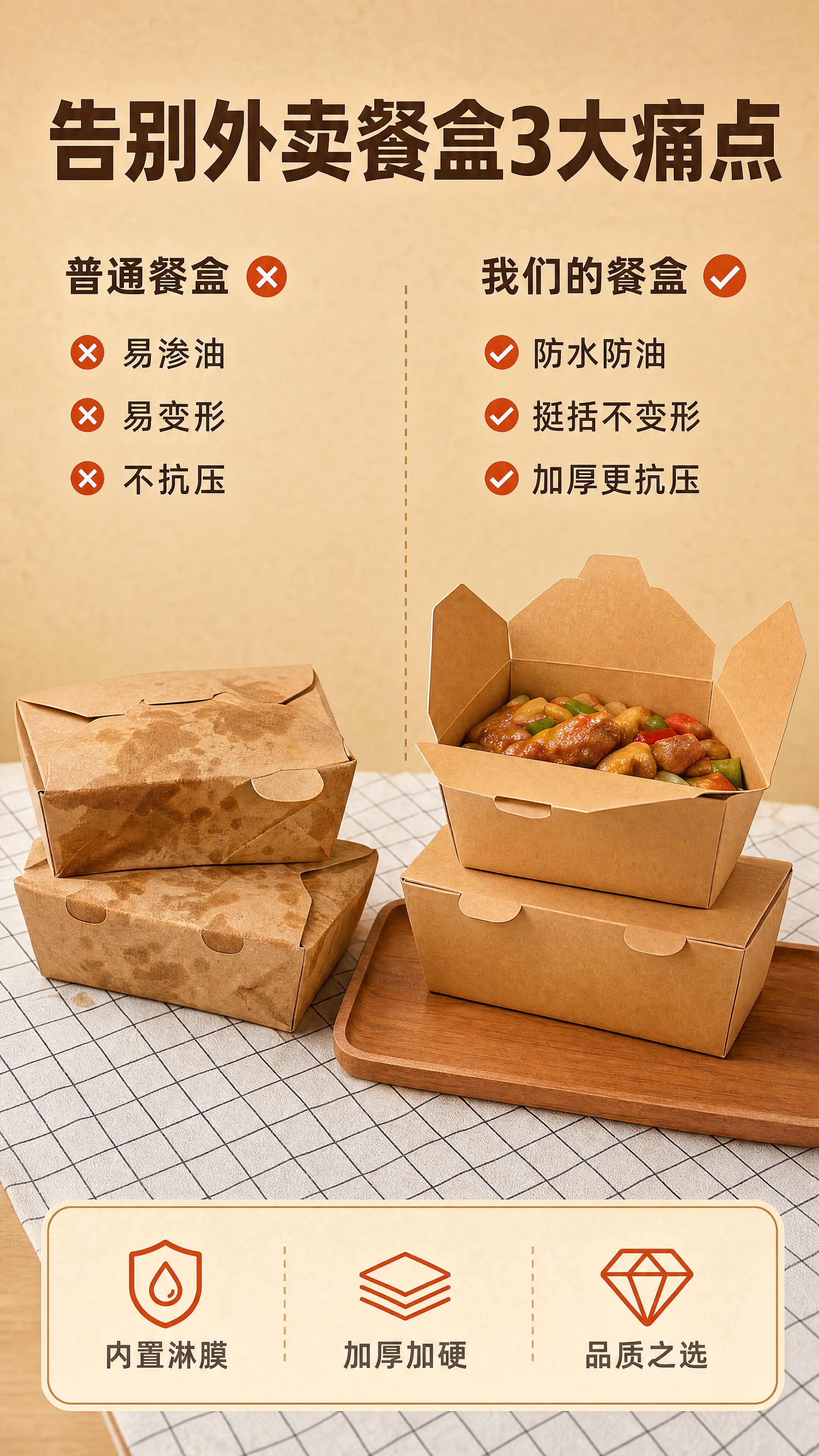 [商品] 使用【图1】长方形牛皮纸餐盒；保留四舌片翻盖结构、牛… - 图片创意预览