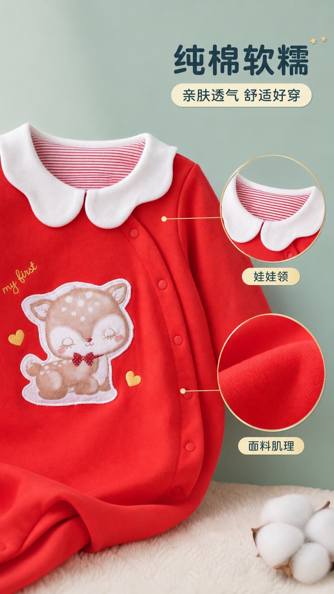 [主图-3] 材质细节图，突出纯棉面料与精致细节。本张使用【图… - 图片创意预览