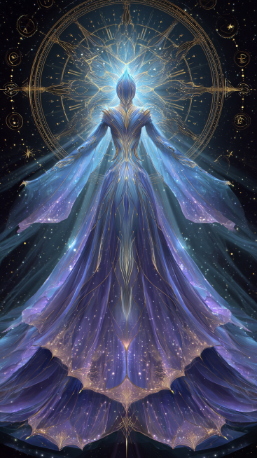 Ethereal cosmic essence with iridescent star-map skin (shifting cyan to rose gold), glowing silver c预览效果