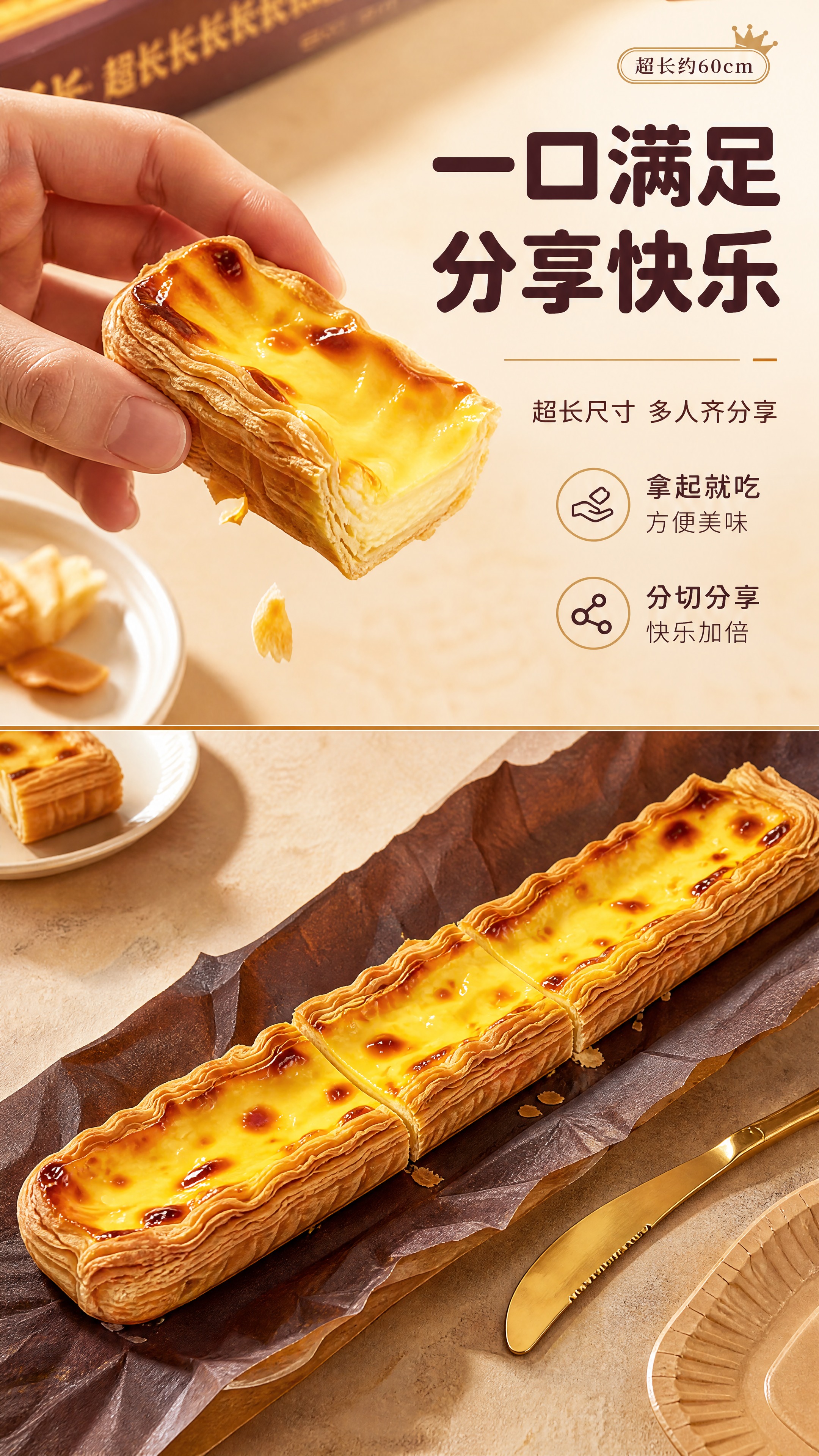 [商品] 使用【图1】60cm超长蛋挞；保留蛋挞长条形状、千层… - 图片创意预览