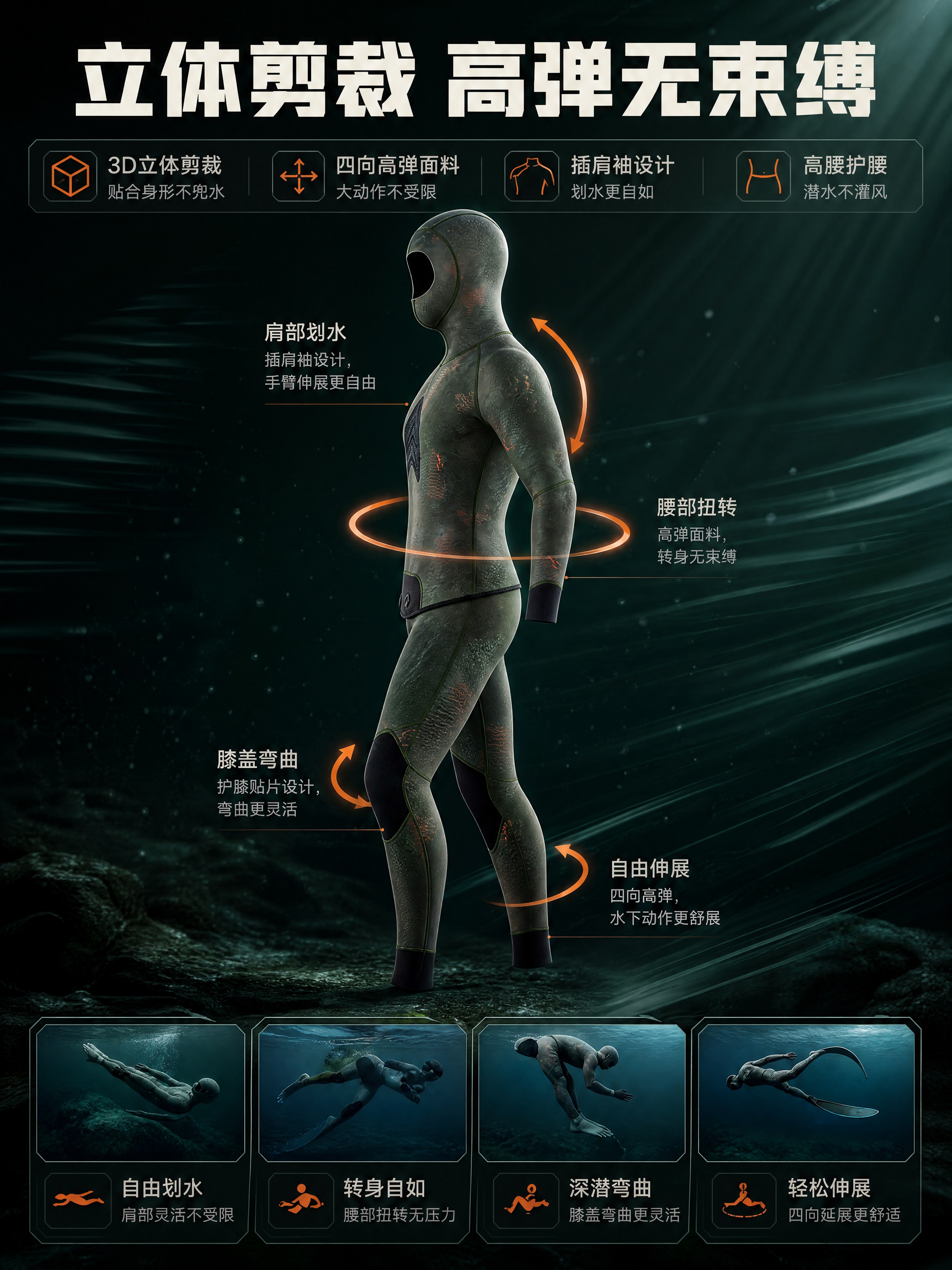 [商品] 使用【图2】【图5】潜水服侧视角图；商品处理：保留蛇… - 图片创意预览