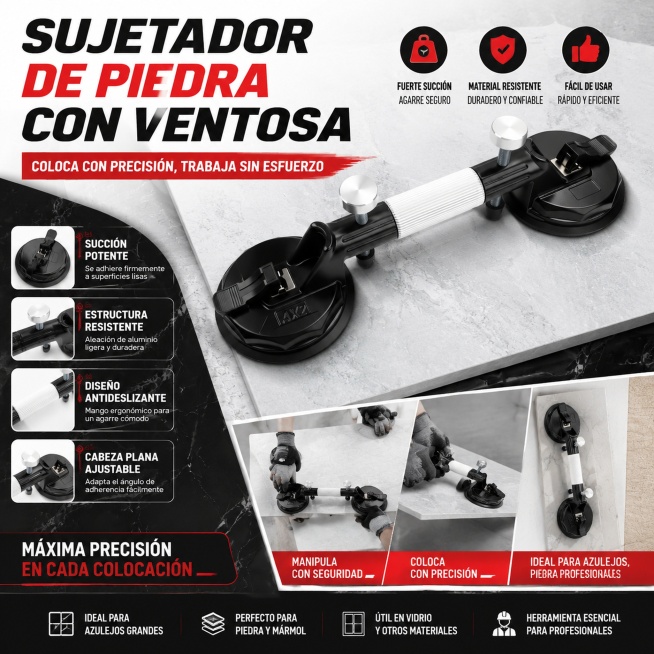 Cartel promocional de producto para sujetador de piedra con ventosa, destaca su función en la coloca预览效果