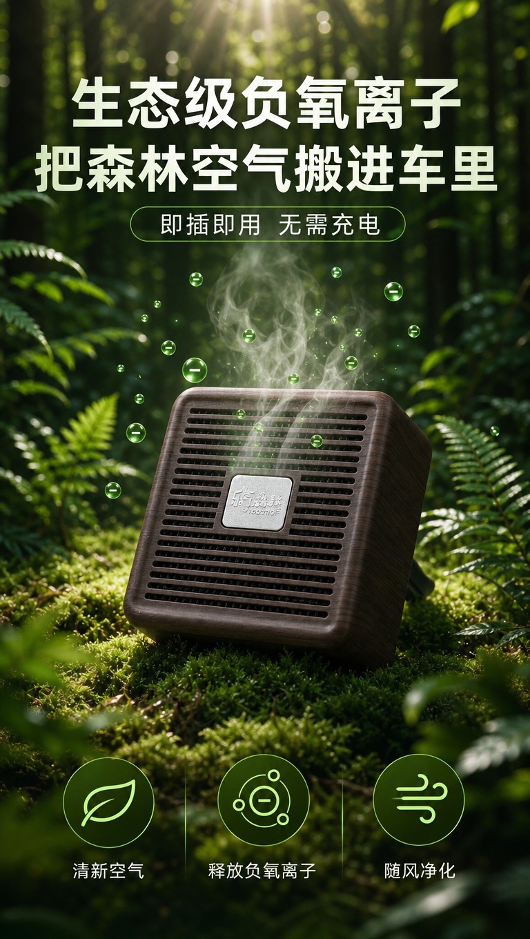 [商品] 使用【图1】木纹色方形车载负氧离子净化器；保留方形圆… - 图片创意预览