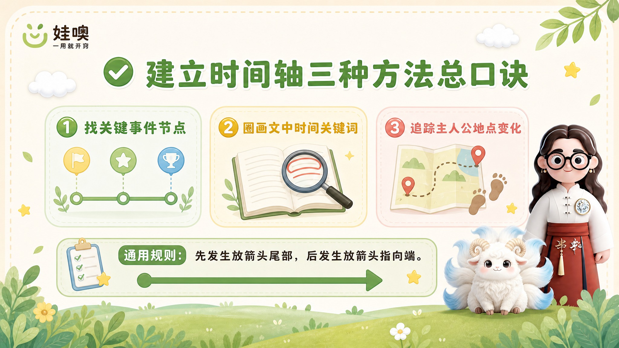 A4横版儿童教育PPT页面，清新杏色和绿色可爱风格，与第3张参… - 图片创意预览