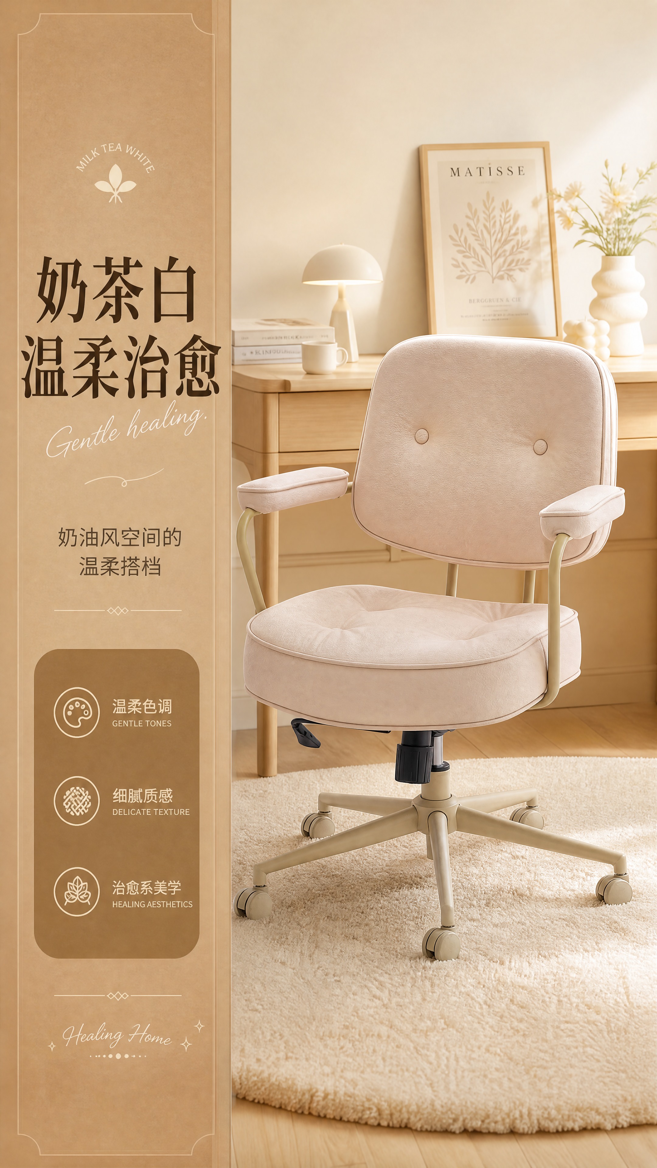 [商品] 使用【图13】奶茶米白款办公椅；保留米白皮面、同色金… - 图片创意预览