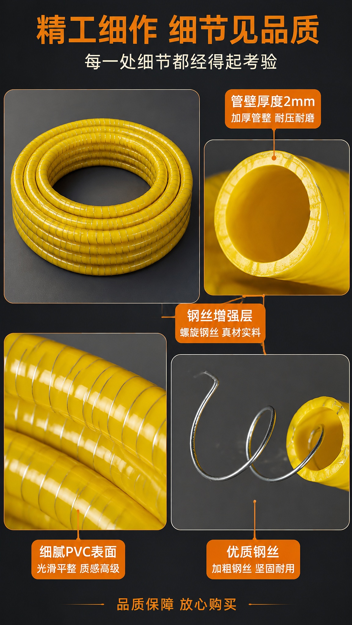 [详情页-6 细节特写] 黄色PVC钢丝增强软管细节特写图。… - 图片创意预览
