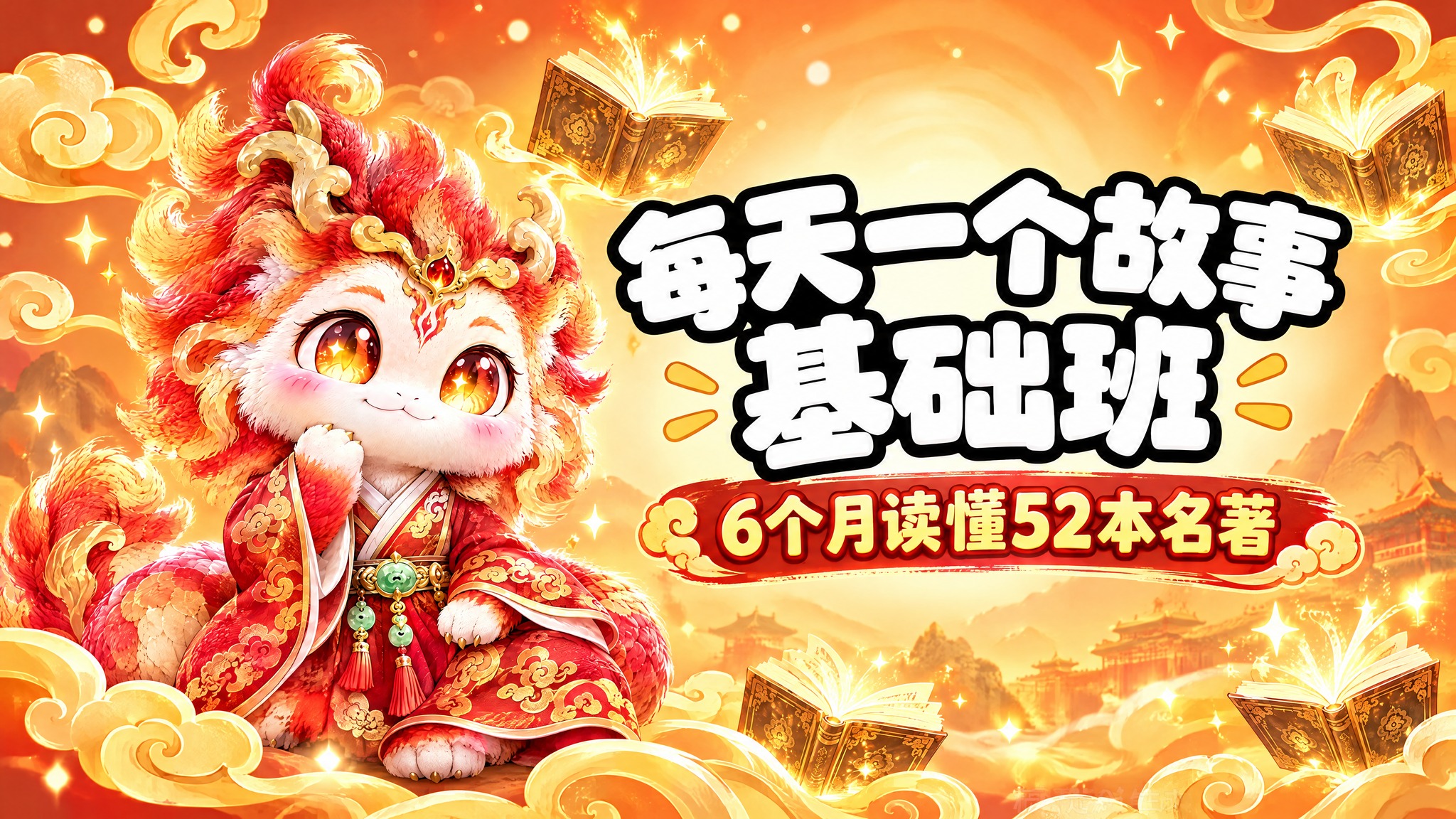 横版教育宣传图，尺寸540x292，左侧放置参考图中的红金色麒… - 图片创意预览