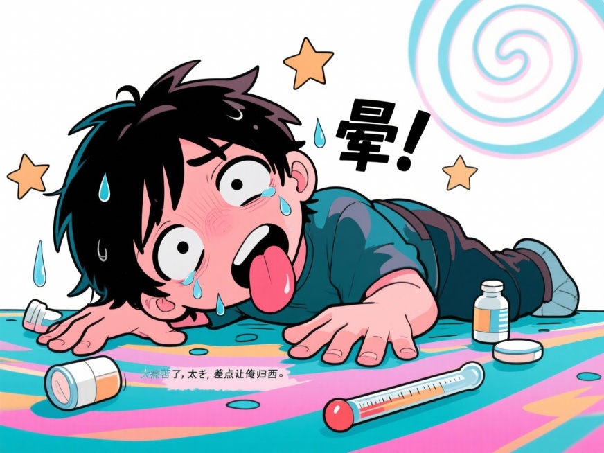 搞笑漫画风格，内容为“太痛苦了，差点让俺归西”预览效果