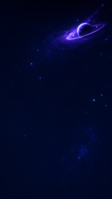 生成一张和原图一模一样的深蓝色星空背景，带有右上角紫色星环星球和星光效果，保留整体宇宙星空氛围感，不保留UI内容，只生成纯背景预览效果