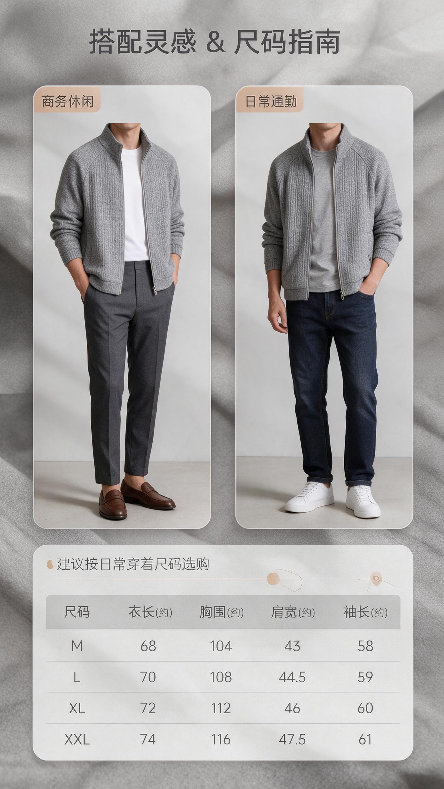 [商品] 使用【图1】男士灰色立领针织拉链开衫；商品处理：保留… - 图片创意预览