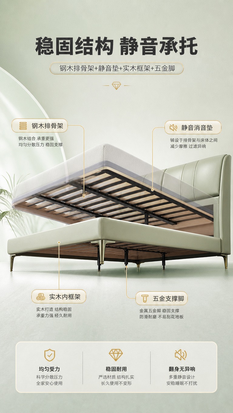 [商品] 使用【图1】浅绿色真皮软包双人床；保留床的整体造型、… - 图片创意预览