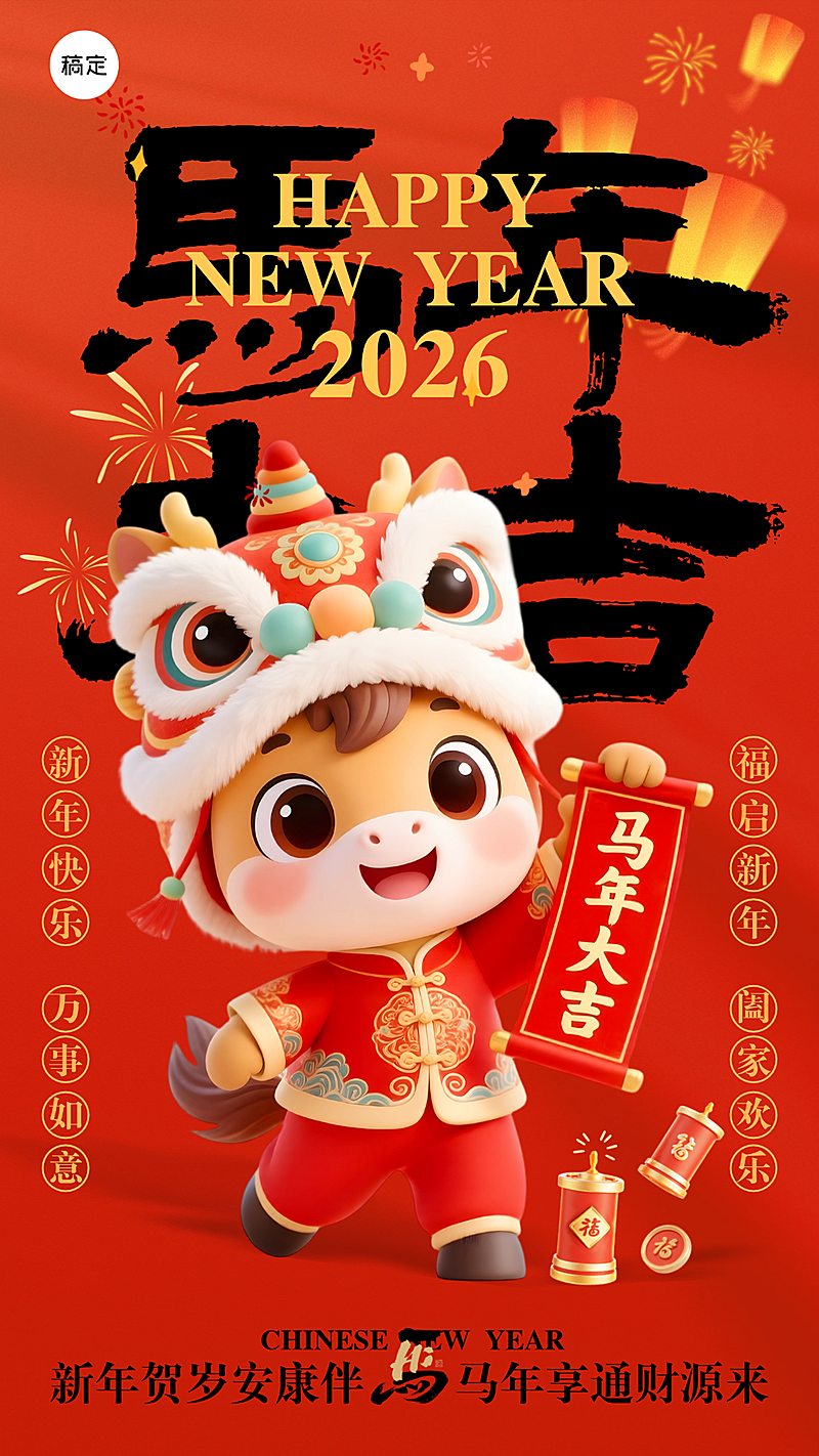 春节节日祝福通用喜庆感手机海报