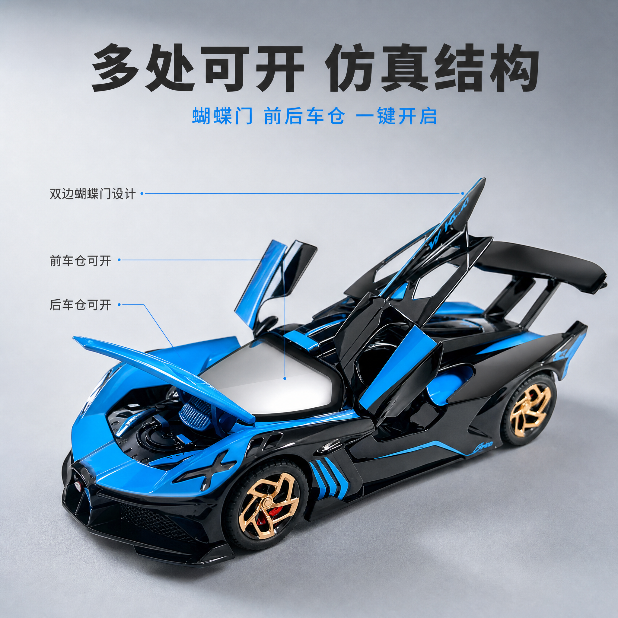 [主图-2] 飞火流星合金超跑核心玩法展示图，展示蝴蝶门开启、… - 图片创意预览