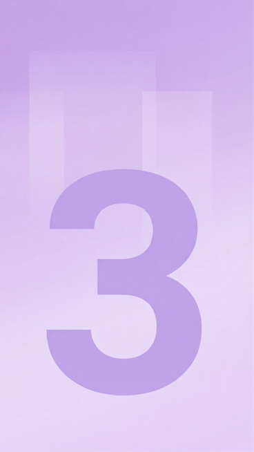 将图片中的数字4换成数字3，整体替换为浅紫色色调，保持原构图和渐变透明设计不变预览效果