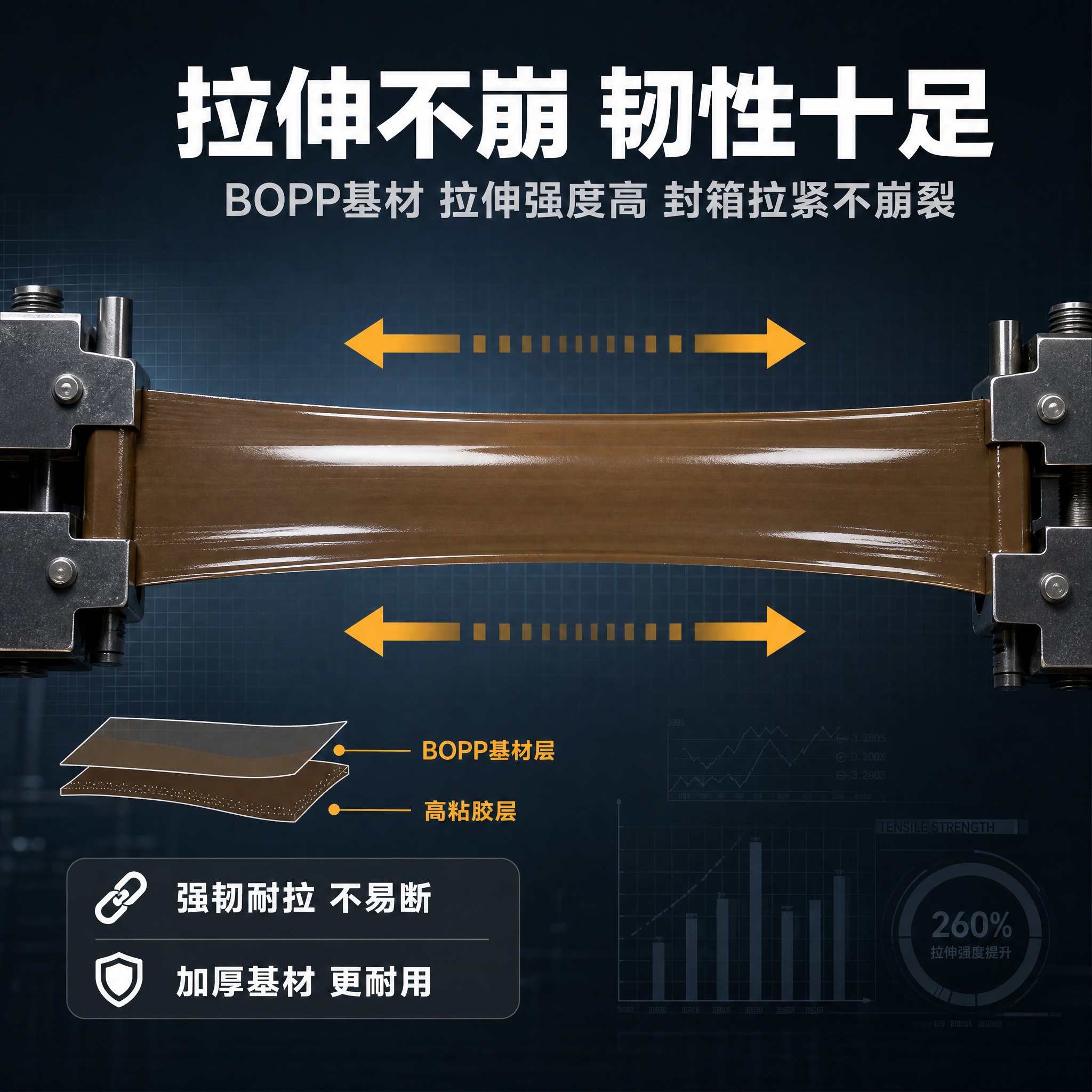 [主图-4] 静音无声封箱胶带 拉伸韧性卖点证明，展示BOPP… - 图片创意预览