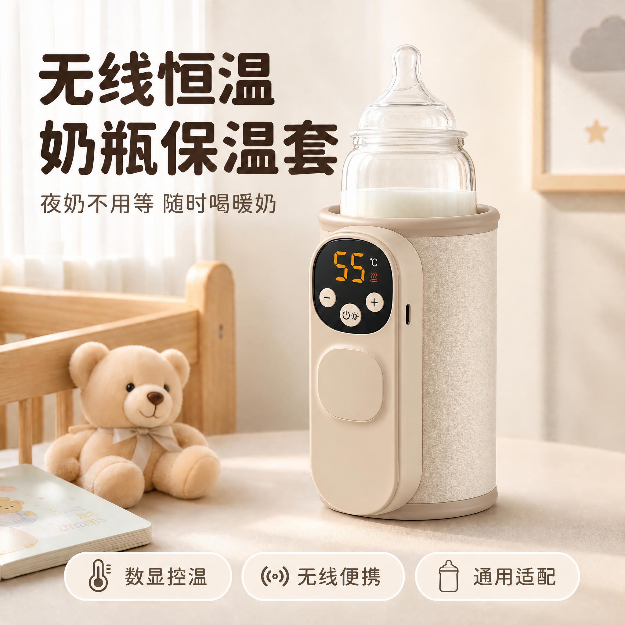 将图中产品（奶瓶保温套）的所有白色区域替换为浅卡其色，保持产品… - 图片创意预览