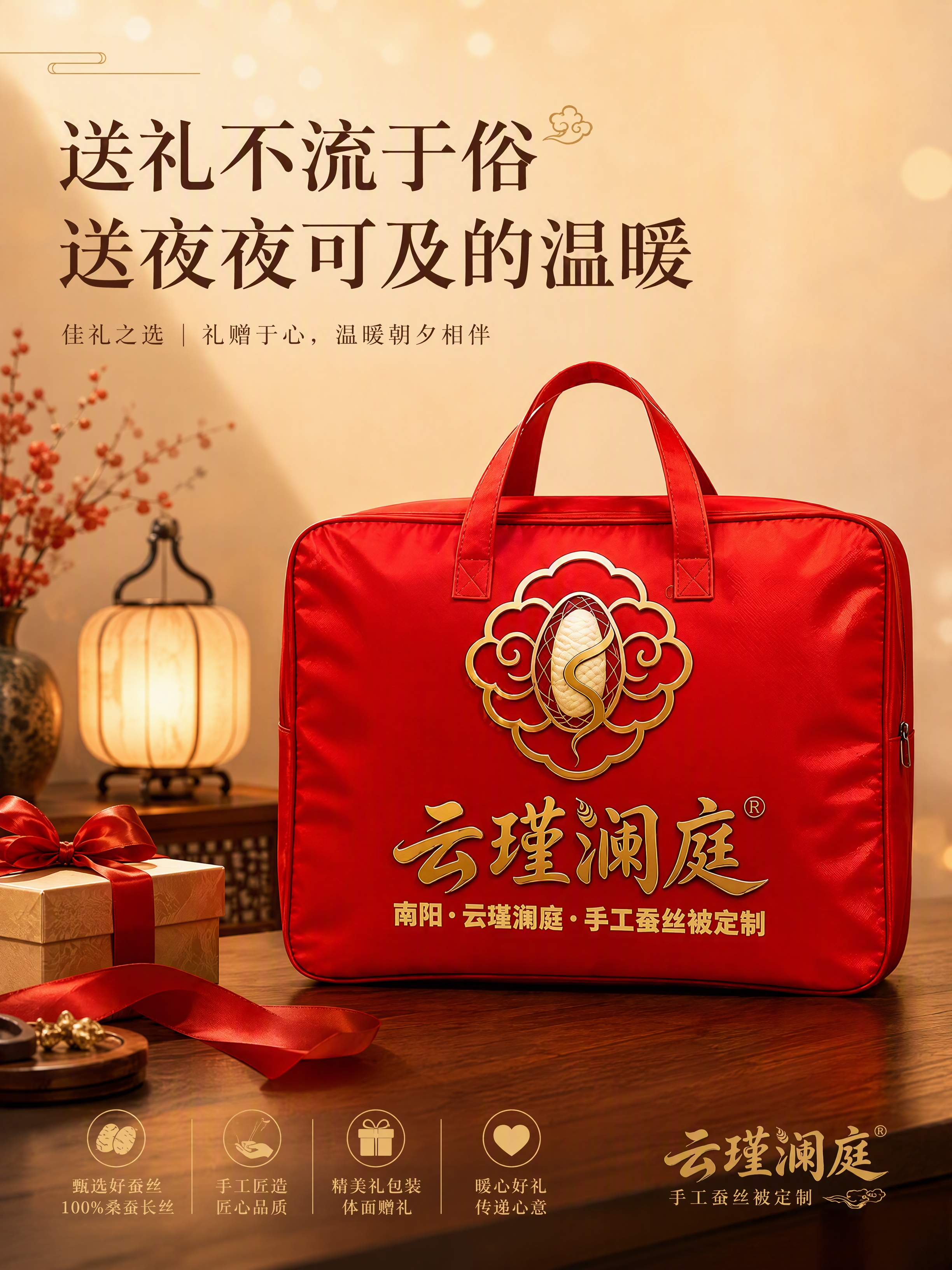 [第1张] 详情页送礼主题头图——云瑾澜庭手工定制蚕丝被红色礼… - 图片创意预览
