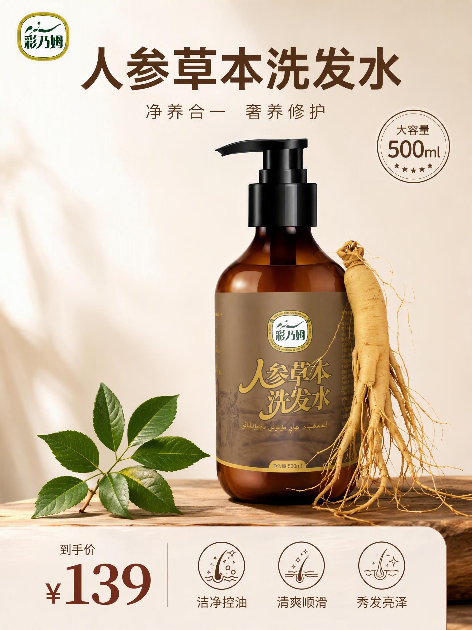 [主图-1] 人参草本洗发水首图品牌调性，OKCS极简高级风格… - 图片创意预览