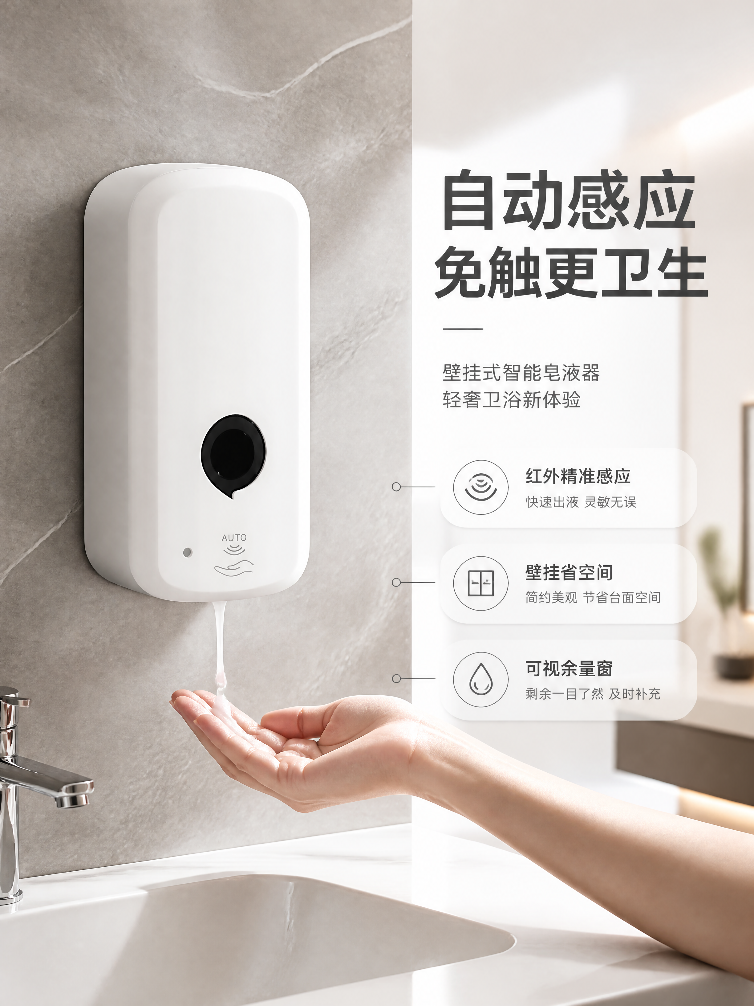 [商品] 使用【图1】壁挂式白色自动感应皂液器；保留长方形圆润… - 图片创意预览