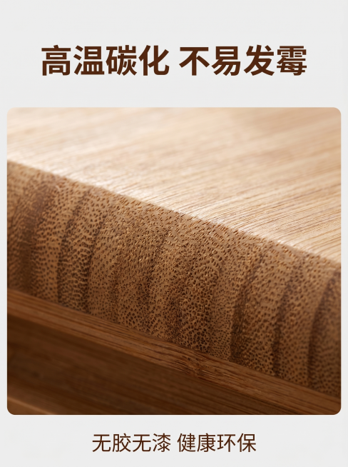 [主图 3] 楠竹菜板材质细节展示，突出天然楠竹环保安全。[氛围风格] 温馨舒适家居治愈风，干净明亮的自然光。[画质] 商业摄影质感、光线柔和通透、产品清晰真实、画面干净高级。[元素] 极致微距放大展预览效果