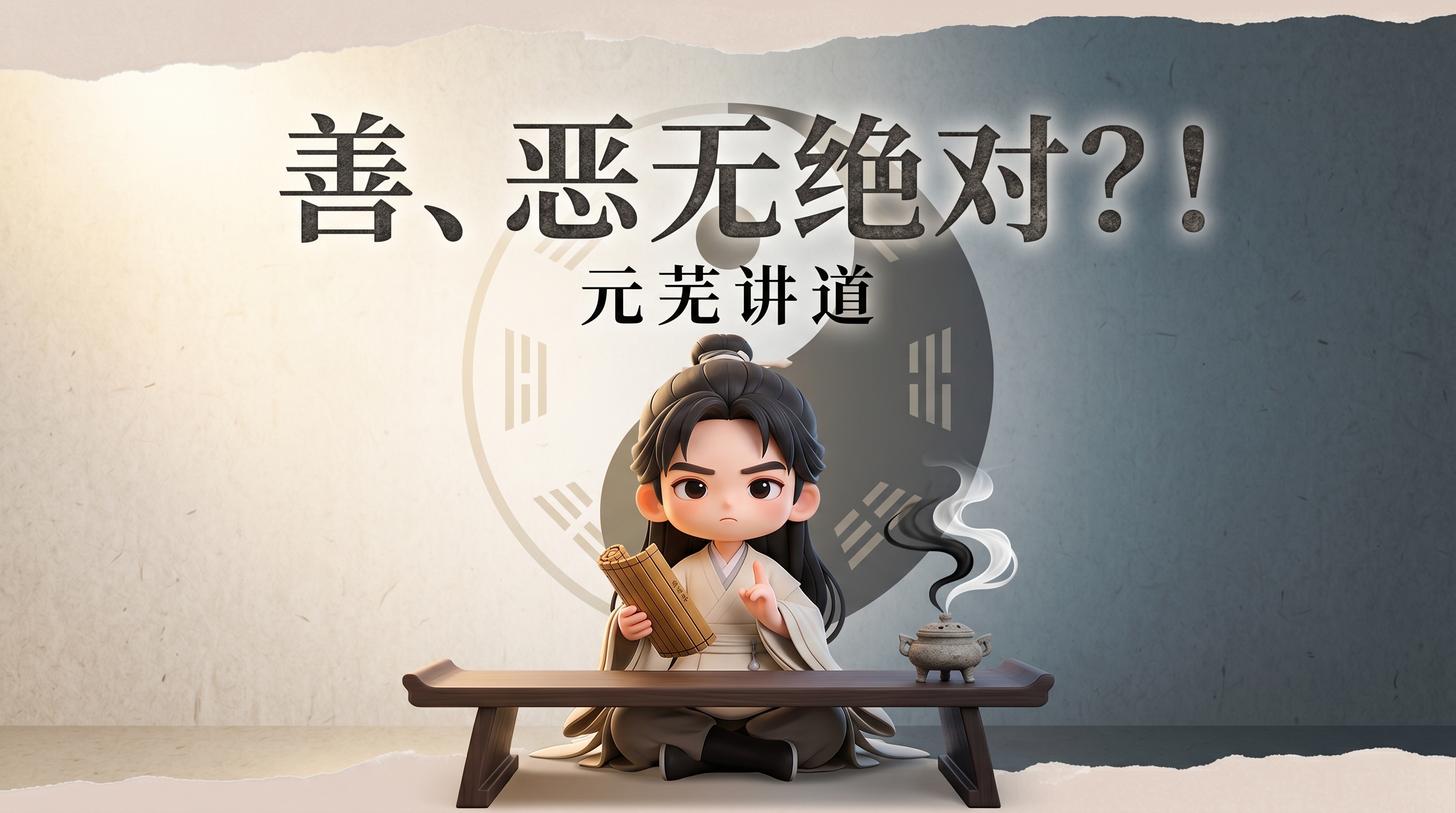基于参考图人物五官，创作Q版IP形象封面，主标题为"善、恶无绝… - 图片创意预览