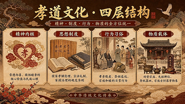 去掉右下角的二维码占位红色方块，将该区域替换为与底部背景一致的山水祥云纹样图案，保持画面整体风格统一，其余内容保持不变。